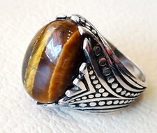 NATURAL TIGER EYE JUNE BIRTHSTONE SOLID 925 SILVER HEAVY ANNIVERSARY MENS RING
