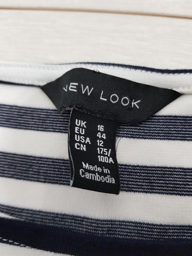 New Look Short Shift Dress Size 16 White Black Striped Stretch 3/4 Sleeve Casual - Picture 2 of 7