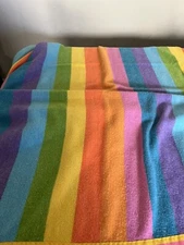 Vintage Stevens Utica Rainbow Striped Acrylic Blanket 65x87” Appx
