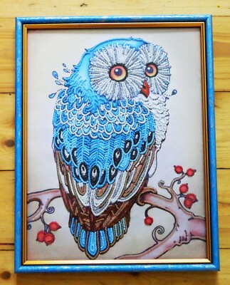 Handmade Beaded Embroidery Wall Art Owl Design Home Décor