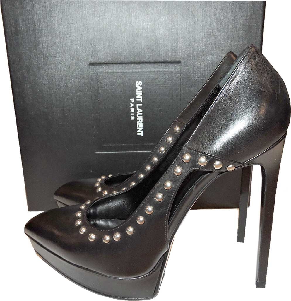 Scarpe décolleté Saint Laurent borchie punta a punta plateau Janis 39 tacchi YSL