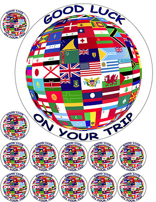 FLAGGE GLOBUS WELTKARTE REISEN 7,5'' + 12 x 1,5'' PREMIUM Essbar Oblaten Tortenaufleger D1
