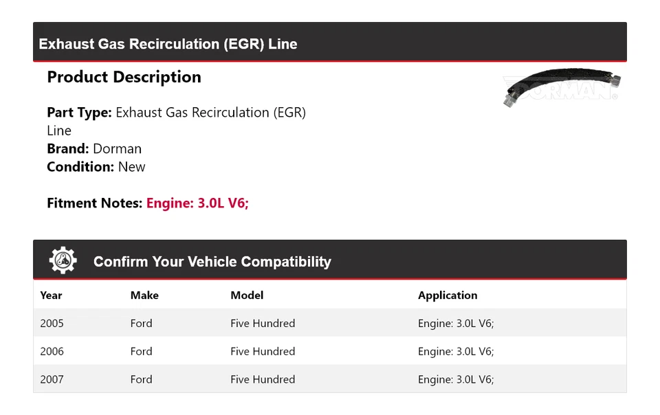 Для 2005-2007 Ford Five Hundred 3,0 л V6 Dorman EGR Line 2006 - Изображение 2 из 4