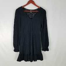 Wild Fable Shirt Dress Womens Extra Small New Black Knit Lace Long Sleeve V Neck