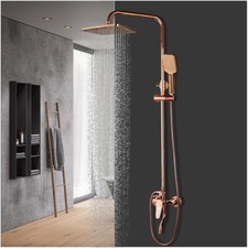 Rose Gold Bathroom Shower Faucet Set Rainfall Head Hand spray Mixer Wall Mount