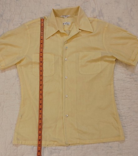 Vintage 60s Mr California Leisure Shirt Loop Collar Mens M Yellow No Iron MadMen - Picture 8 of 10