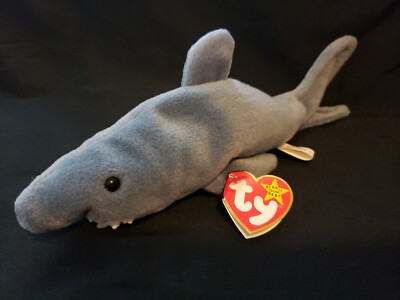 Ty Beanie Baby Crunch The Shark, 4th Gen Hang Tag - 3rd Gen Tush Tag, ERROR, PVC