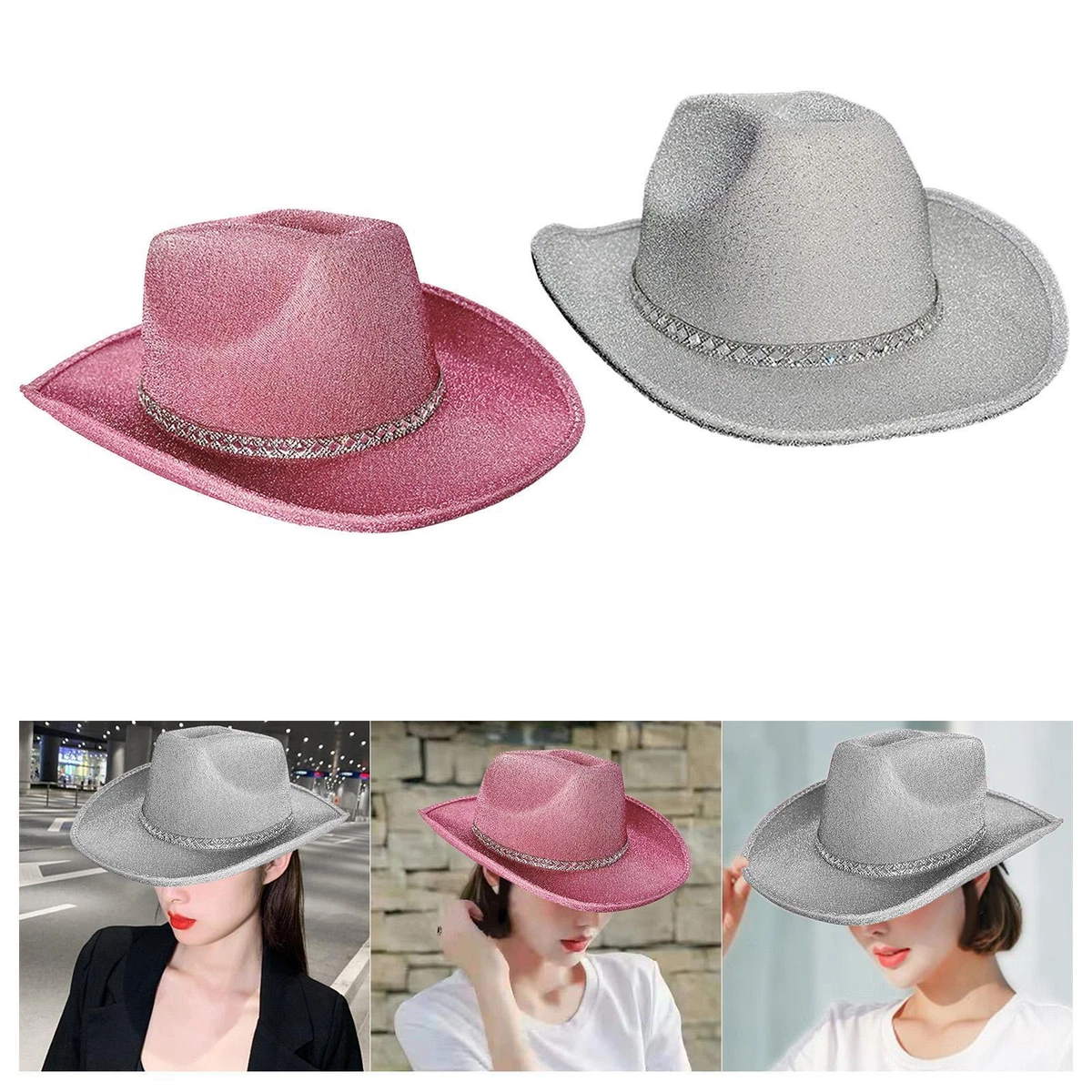 Geagodelia Cowboyhut Damen - Flauschig & Glitzer, Für Party & Karneval