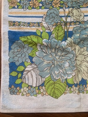 Vintage Handtücher Blau Royal Family von Cannon Retro Blumen Paar Set Neu 26  x 44 