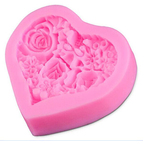 Heart with Flowers Silicone Mold for Fondant, Gum Paste, Chocolate, Crafts - Zdjęcie 1 z 4