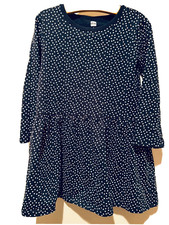 230171 Girls 4 TEA COLLECTION Blue White Polka Dot L/S Cotton Knit Dress EUC