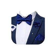  4 PCS Bow Tie Set for Men Wedding Formal Silk Self Bow 02-royal Blue Paisley