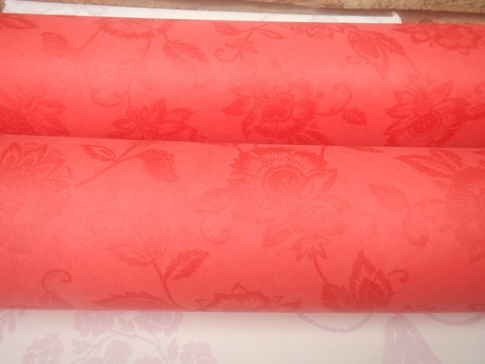 CASADECO DOS ROLLOS DE PAPEL PINTADO FLORAL ROJO, PAPEL GRUESO DE CALIDAD Foto 3 de 4
