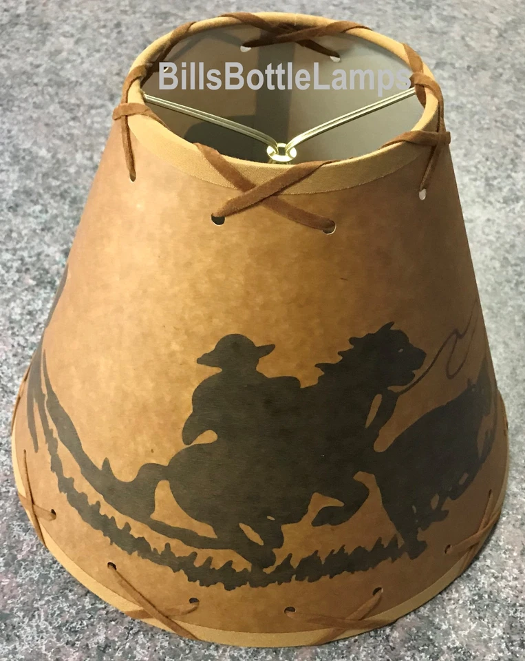 Luz de mesa de vaquero y caballo cabina cabaña lámpara sombra bombilla con clip 9" cono con cordones X Foto 2 de 4
