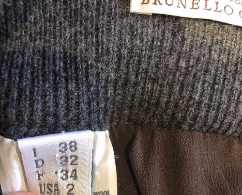 Brunello Cucinelli Gunex Grey Gray Wool Brown Leather Belted Skirt Italy Sz 2 - Picture 6 of 6