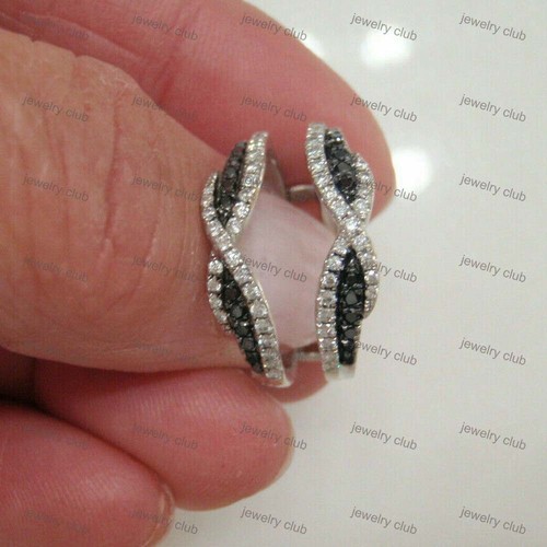 1.50 Ct Round Black & White Simulated Diamond Enhancer Band Ring Sterling Silver - Picture 3 of 7