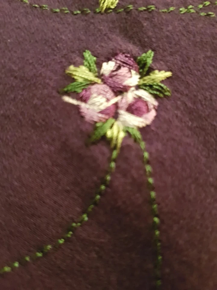 Hartstrings Girls 14 Plum Pink Green Embroidered Floral Leaf Jumper Zipper Dress - Image 4 of 4