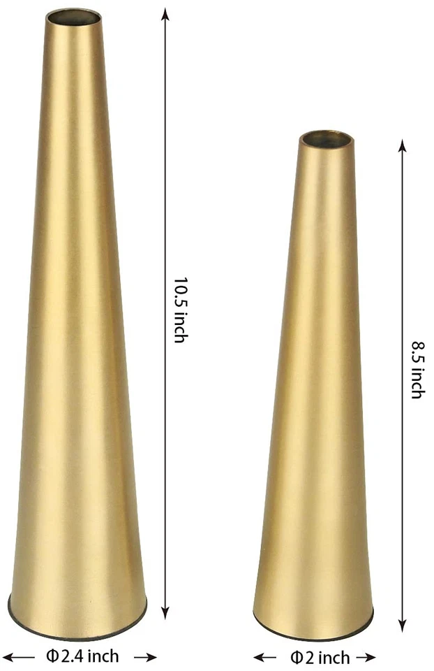 Jarrón pequeño de metal dorado de 10,5/8,5 pulgadas florero seco conjunto de 2 jarrones cónicos para... Foto 2 de 4