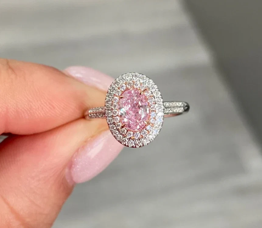 14K Multi Gold Diamond Ring 2.00 Carat IGI Lab Grown Fancy Intense Pink Oval Cut - Image 3 of 4