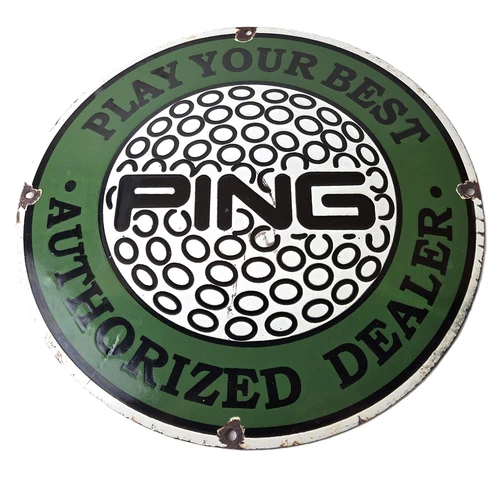 Vintage Ping Golf Sign - Play Your Best Golfing Dealer Porcelain Gas Pump Sign