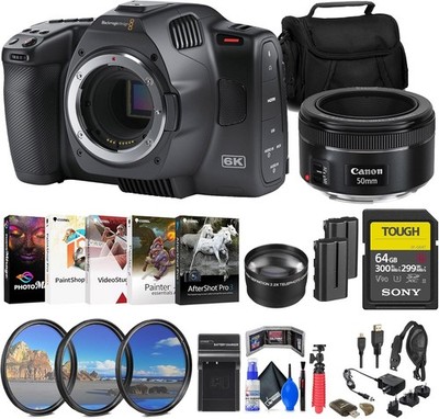 Blackmagic Design Pocket Cinema Camera 6K G2 + Canon EF 50mm Lens + 64GB Cards