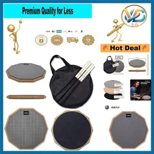 Snare Drum Practice Pad 12-Inch Double Sided Silent Drum Kit with Sticks & Bag