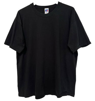 L/XL Vtg 90s Russell Athletic Black Blank Distressed Crewneck Men's T-Shirt