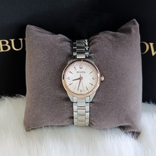 Bulova 98P200 Lady Sutton White Rose Gold Diamond Quartz Women's New Watch 28mm