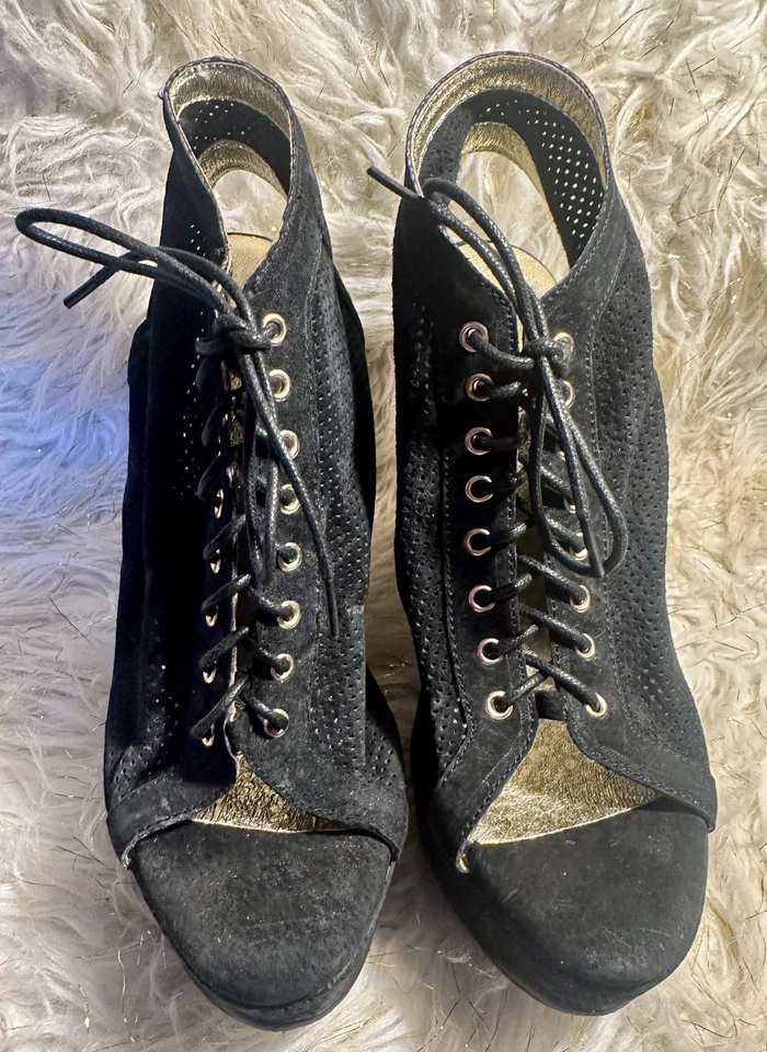 Very Volatile 黑色麂皮绒楔形高跟鞋女式 10 码复古 — 第 2/4 张图片