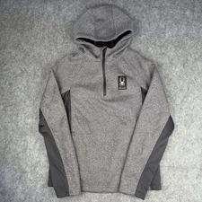 Spyder Hoodie Mens S Charcoal Black 1/4 Zip Sweatshirt Fleece Lined Ski Sporty