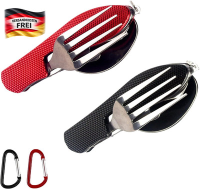 Campingbesteck Klappset Edelstahl für Outdoor, 2 Stück, leicht, langlebig
