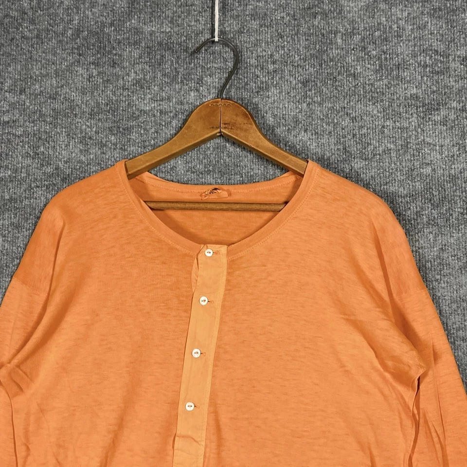 VINTAGE 30s 40s German Henley T Shirt Medium Overdyed Orange MOP Buttons 1940s - Image 2 of 4