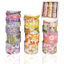 Washi Tape Set, 18 Rolls Washi Stickers, Assorted Sizes, for Junk Journal Scrapb
