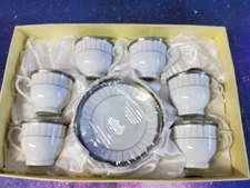 D'Lusso Designs Espresso Cup & Saucer Set of 6 White & Gray Geometric 6SQ-805