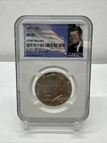 1967 NGC MS65 Silver Kennedy JFK Coin Signature Label 50C CB9-124