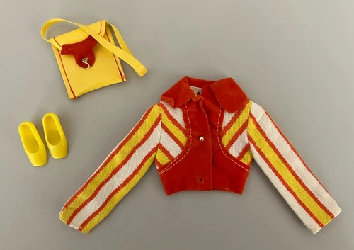 Vintage 1972 Barbie Francie #3276 "The Slack Suit" jacket, bag, and shoes