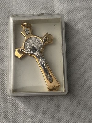 St. Benedict Crucifix 3''  Cross 2 Sided Gold & Silver Tone