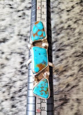 VTG Navajo Sterling Silver 3 Stone Turquoise Sz 6.5 Signed Gude Candelaria 