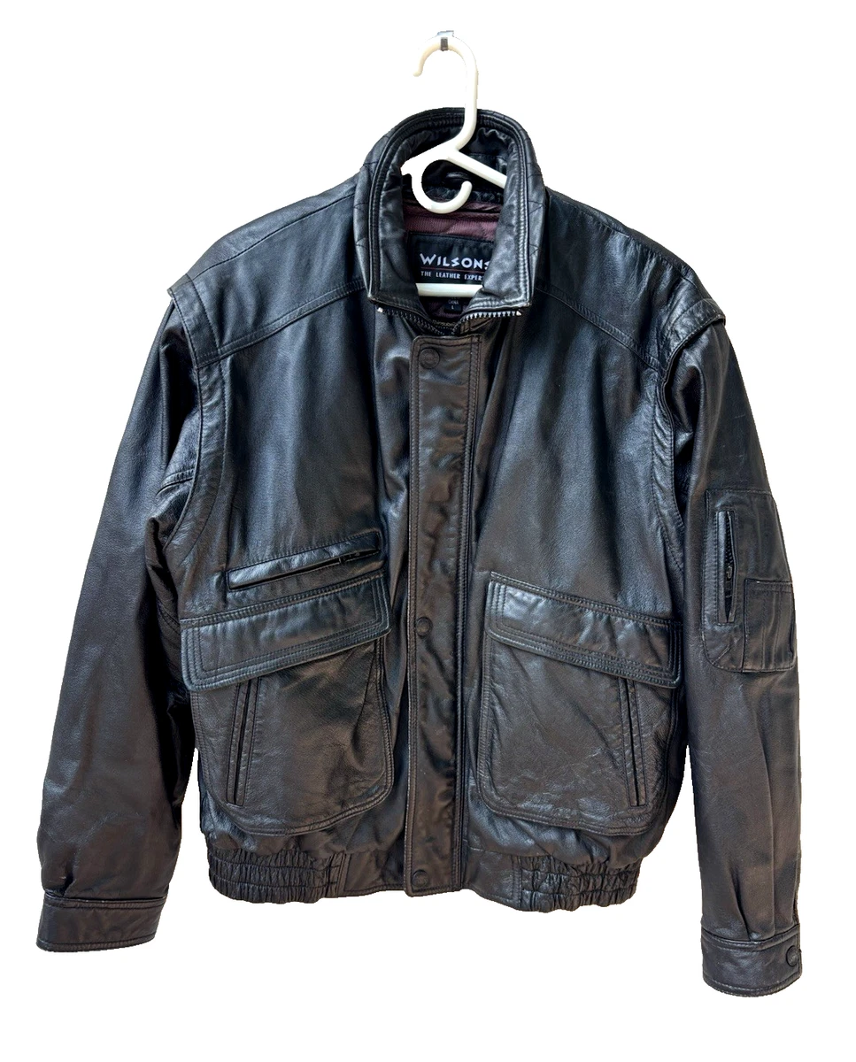 Bomber/Harrington Black Leather Vintage Outerwear Coats & Jackets