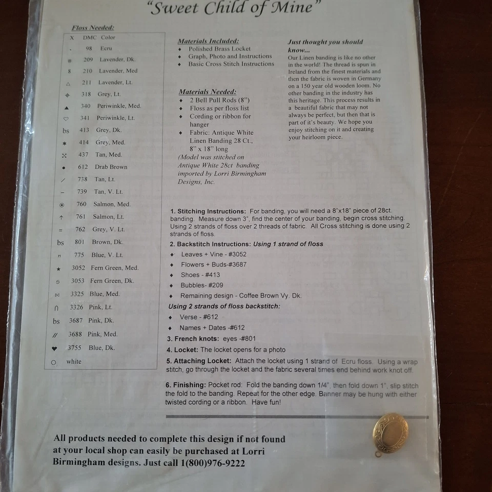 Lorri Birmingham Designs- Sweet Child of Mine Cross Stitch Chart Pack Sealed  - Image 4 of 4
