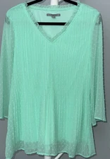 Valerie Stevens Blouse Sheer Flowing Ruffle Collar Large Mint Green Swiss Dots