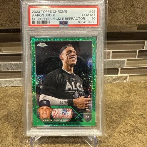 2023 TOPPS CHROME SP-GREEN SPECKLE REFRACTOR #62 AARON JUDGE 86/99 PSA 10