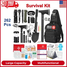 Survival Kit 262Pcs Survival Gear & Supplies W/First Aid Kit Pouch Crossbody Bag
