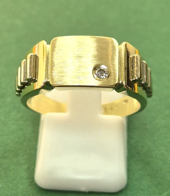 Herren Weiß + Goldring 585 Gelbgold 14 Karat mit 1 Brillant Größe 61 gestempelt - Bild 1 von 4