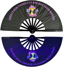 Ventaglio Pieghevole Grande E Stabile – Ventaglio Nero Con Bagliore Verde Scuro,