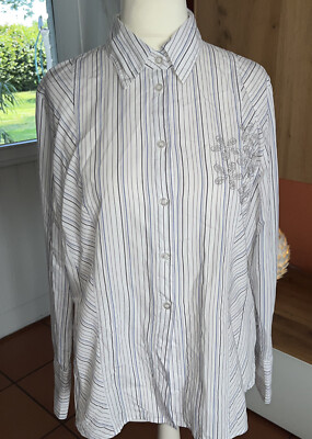 Damenbluse Fabiani  Größe 44/L weiß gestreift Business-Bluse langarm Top Zustand