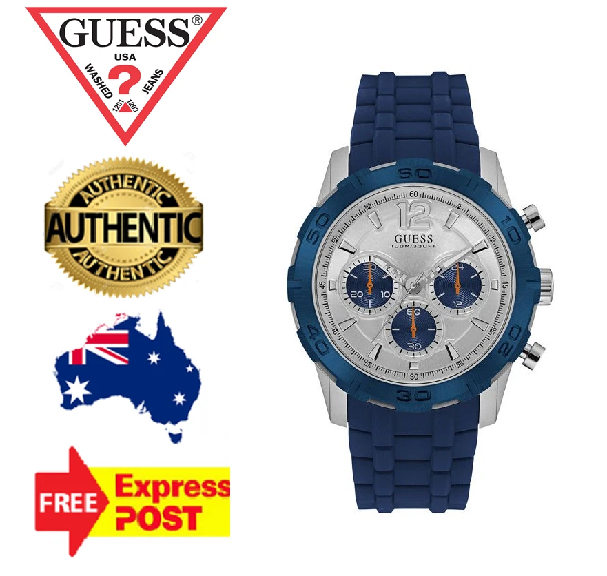 GUESS CALIBER W0864G6 BLUE SILVER SILICONE MENS CHRONOGRAPH WATCH NEW IN BOX