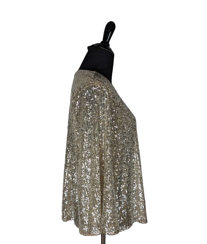 Blusa Alfani S Para Mujer Lentejuelas Doradas Brillo Manga Larga Acampanada Pullover Fiesta Foto 3 de 4