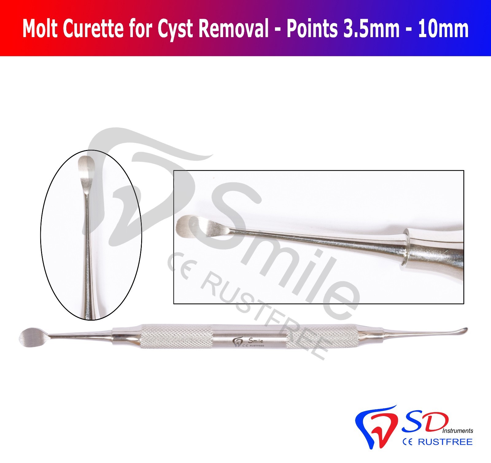 Molt Dental Curette Curettage For Cyst Removal Points 3 5mm 10mm CE molt-dental-curette-curettage-for-cyst-removal-points-3-5mm-10mm-ce