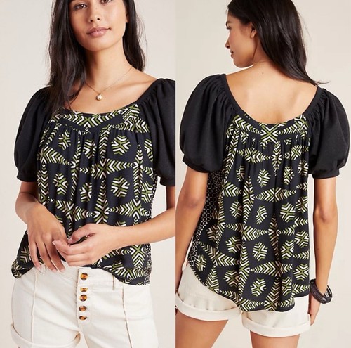Anthropologie Maeve Catania Puff Sleeves Short Sleeves Top Medium M